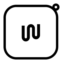 Minimalistisches Icon einer kleinen, quadratischen Aufbewahrungsbox mit abgerundeten Ecken und stilisiertem 'W' in der Mitte. Symbolisiert ein praktisches und kompaktes Case zur sicheren Aufbewahrung von Ohrstöpseln.
